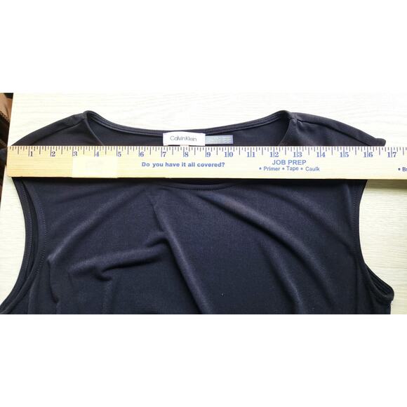 TOP/BLOUSE-CALVIN KLEIN-Black-Sleeveless-Front Gather-Gold Buckle-Size Petite SM - Picture 7 of 11